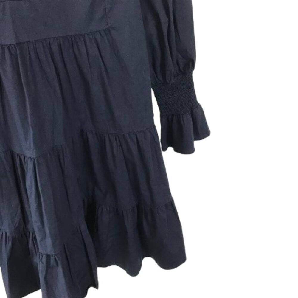 Pomander Place Womens Size XS Navy Blue Cotton Poplin Kenzo Tiered Mini Dress - Picture 8 of 10